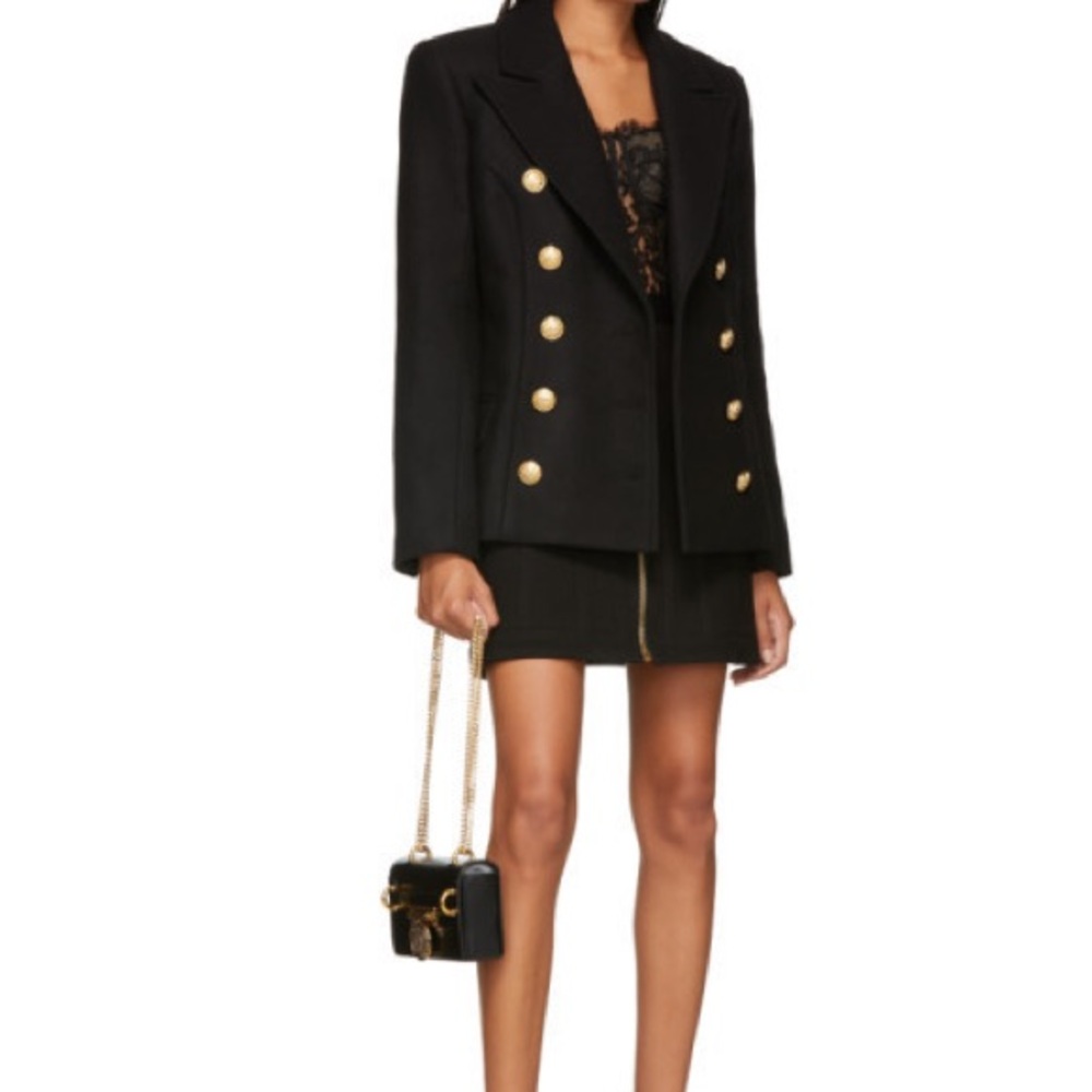 New With Tag Brand new Balmain Black Wool and Cashmere Double-Breasted Jacke…